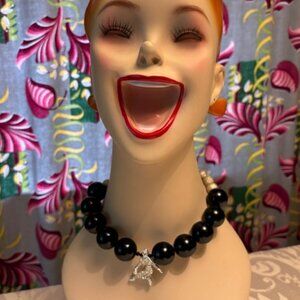 Vintage Rhinestone and Pearl Broach/Necklace with Bowling Gal